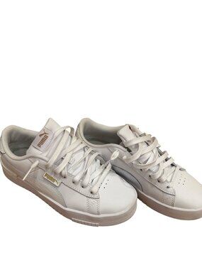 Puma White Leather Sneakers w/ Gold Accents | Classic Low Top | Women’s